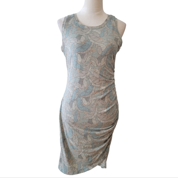 Nine West Green Sleeveless Ruched Leaf Print Dress Size Medium - Picture 1 of 3